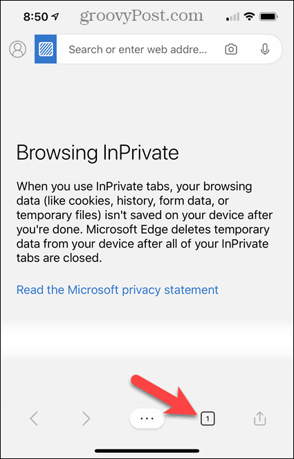 Naršoma „InPrivate“ „Edge“, skirtoje „iOS“