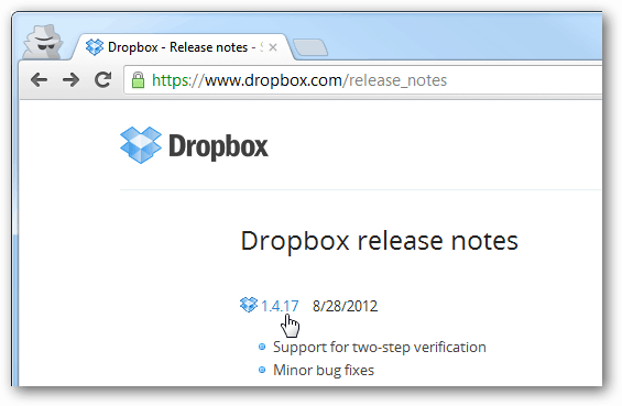 „dropbox“ išleidimo užrašai kiekvienai versijai