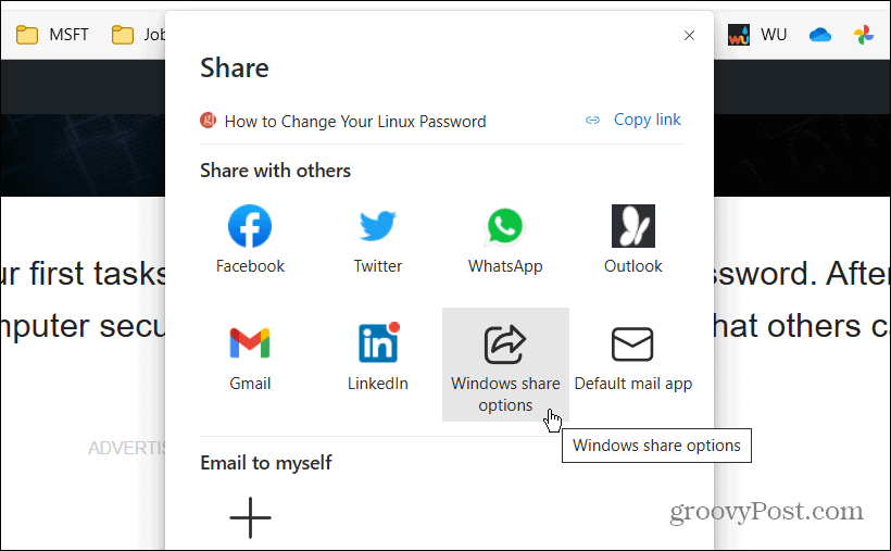 „Windows Share“ parinktis „Nearby Sharing“.