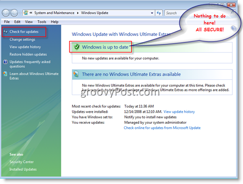 „Windows Vista“ „Windows Update“ meniu