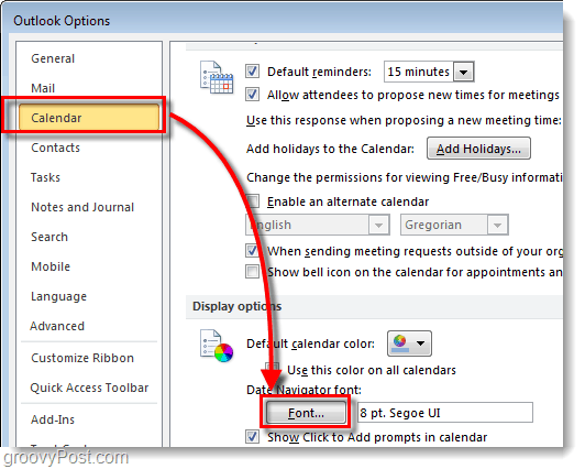 Kaip pakeisti „Outlook 2010“ kalendoriaus datos naršyklės šriftą