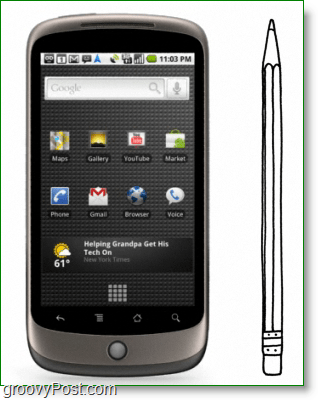 „Google Nexus One“ yra toks pat aukštas / storas kaip pieštukas