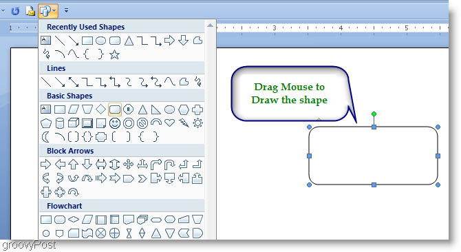 „Microsoft Word 2007“ Nubraižykite formą vilkdami pelę