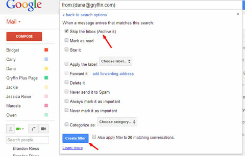 „Gmail“ filtro etiketė