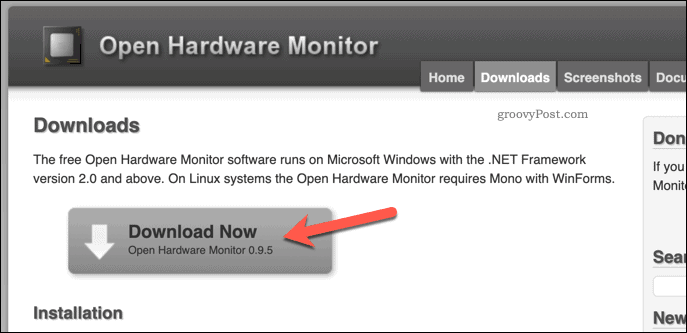 Atidarykite „Hardware Monitor“ atsisiuntimo puslapį