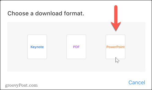 Pasirinkite „PowerPoint“ formato parinktį