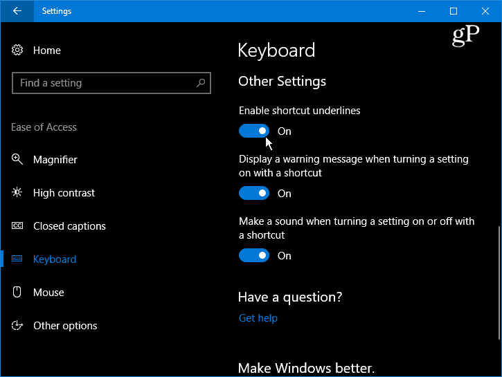 Padarykite „Windows 10“ pabraukimo ir paryškinimo meniu klavišus