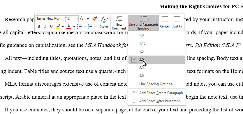 tarpai naudokite mla formatą „Microsoft Word“.