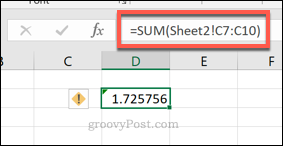 „Excel SUM“ formulė, naudojant langelių diapazoną iš kito darbalapio