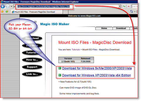 „MagicISO x86“ ir „x64“ atsisiuntimo nuoroda „Windows Server 2008“