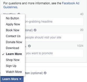 „facebook“ karuselės skelbimo vaizdo raginimo veikti mygtuko pasirinkimas