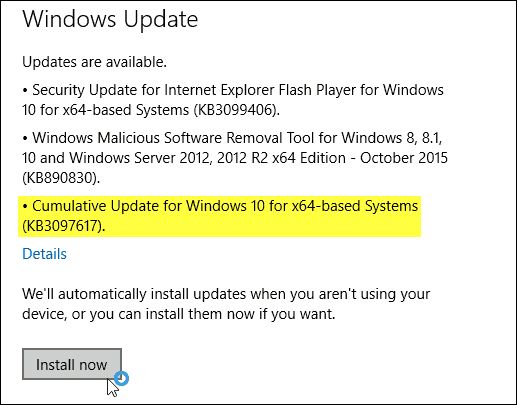 „Windows 10“ atnaujinimas KB3097617