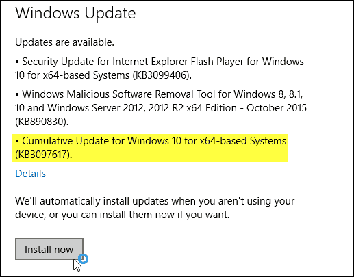 Dabar prieinamas „Windows 10“ kaupiamasis atnaujinimas KB3097617