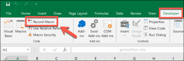 Mygtukas Įrašyti makrokomandą „Microsoft Excel“