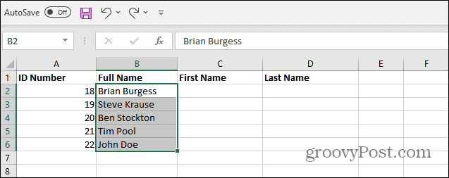 „Excel“ sąraše pasirinkite Vardai