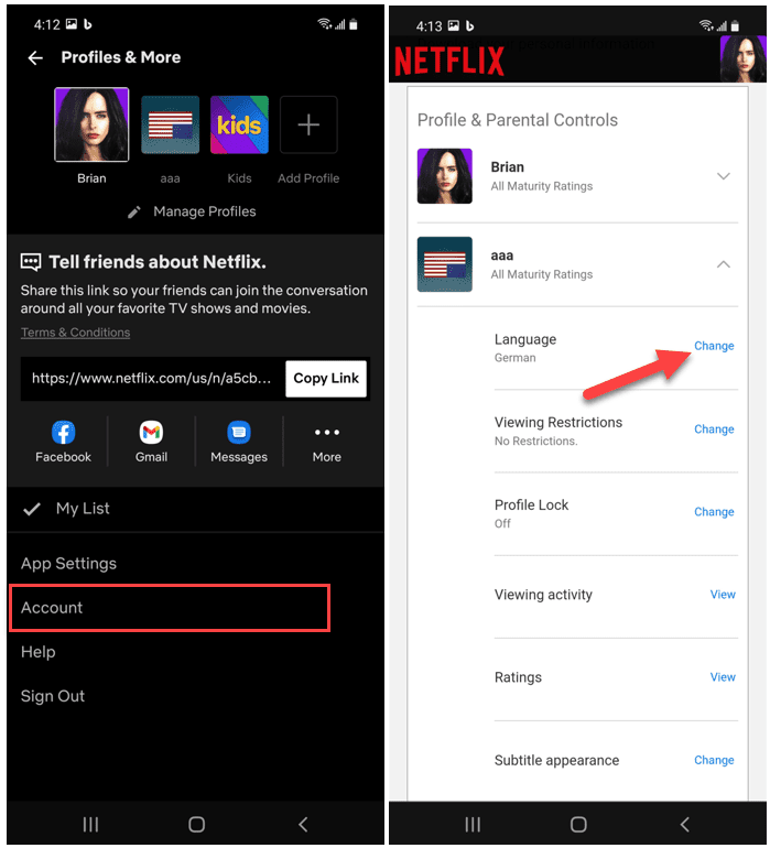 „Netflix Android“ programos paskyra