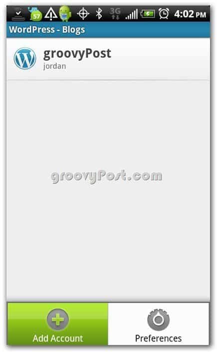 „Wordpress“ „Android“ Pridėkite naują sąskaitą