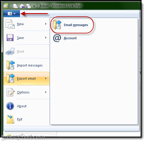 „Windows Live Mail“: eksportuokite el. Pašto pranešimus