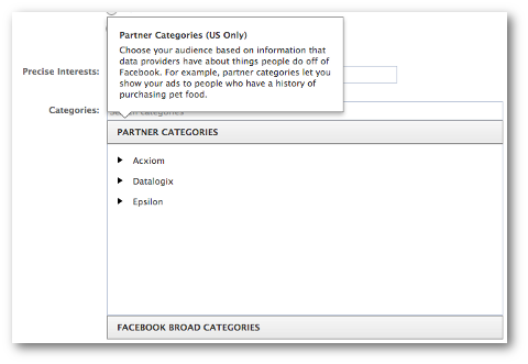 „facebook“ partnerių kategorijos
