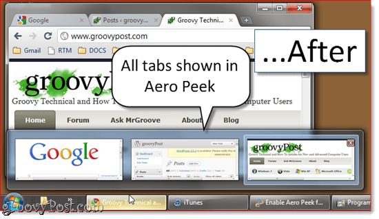 Įgalinkite „Aero Peek“ visuose „Google Chrome“ skirtukuose