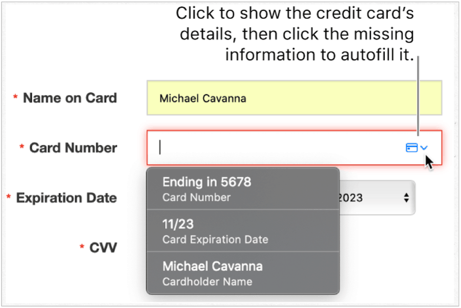 „iCloud Keychain“ kreditinė kortelė