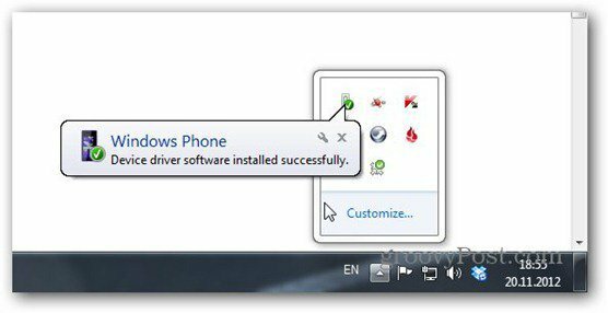 „Windows Phone 8“ prijungtas atpažintas