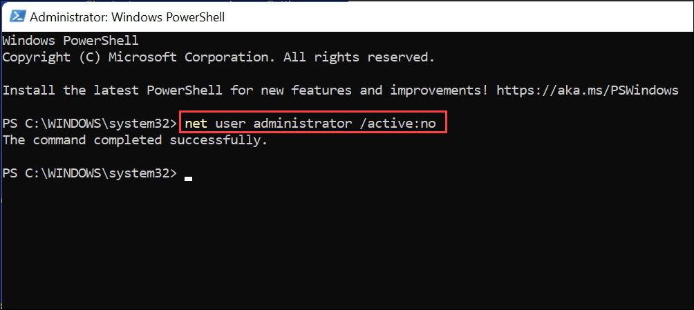 įgalinkite administratoriaus paskyrą „Windows 11“.