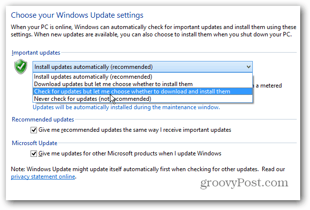 Priverskite „Windows 8“ rodyti darbalaukio pranešimą apie atnaujinimus