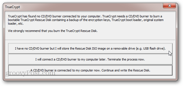 „TrueCrypt“ neturi CD / DVD įrašymo įrenginio