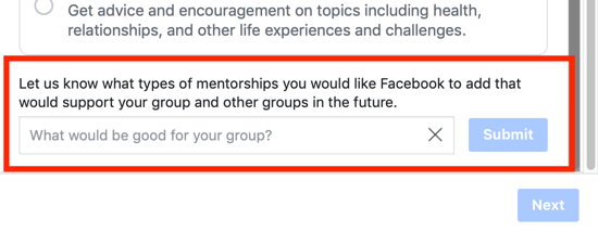 Kaip patobulinti „Facebook“ grupės bendruomenę, galimybė „Facebook“ pasiūlyti grupės mentorystės kategorijos parinktį