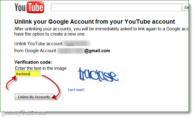 patvirtinkite, kad norite atsieti „Google“ ir „YouTube“ paskyras
