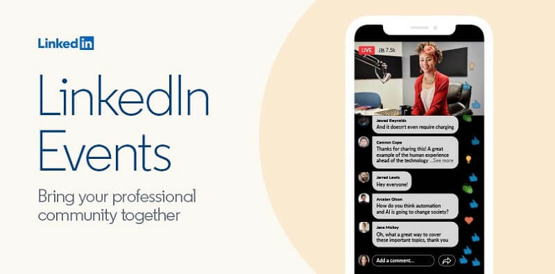 Naujas „LinkedIn“ virtualių įvykių įrankis, leidžiantis žmonėms kurti ir transliuoti vaizdo įvykius per savo platformą.