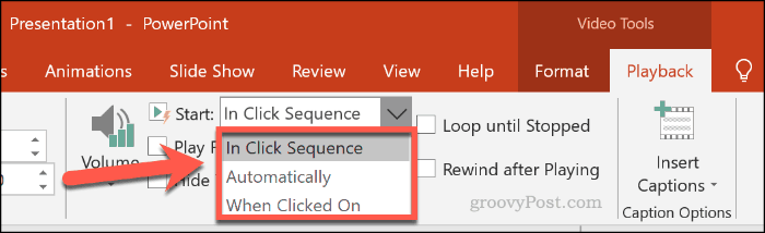 Kaip pasirinkti, kaip vaizdo įrašas turėtų būti rodomas „PowerPoint“