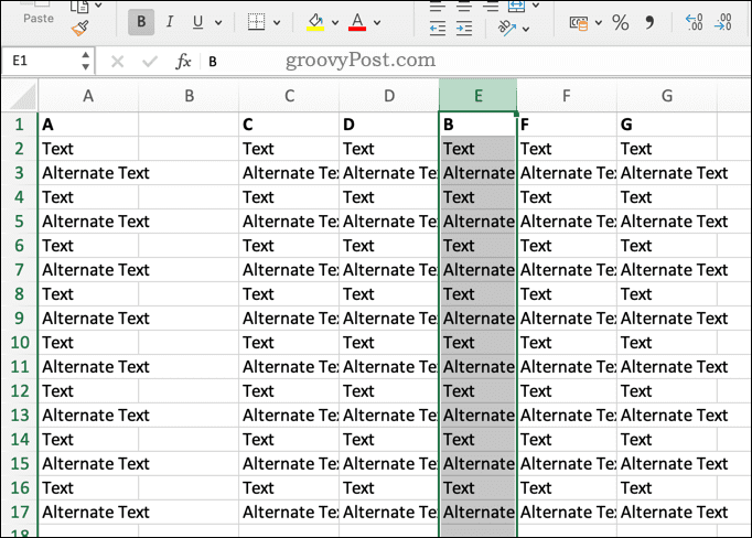 „Excel“ stulpelio perrašymas