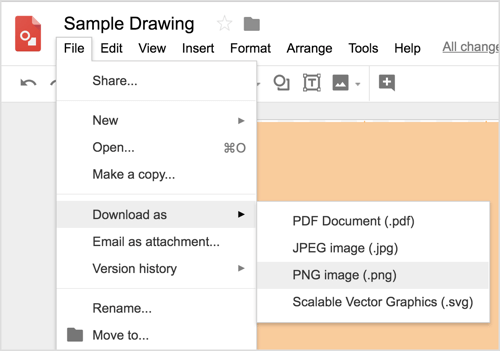 Norėdami atsisiųsti „Google“ piešinių dizainą, pasirinkite Failas> Atsisiųsti kaip> PNG atvaizdą (.png).