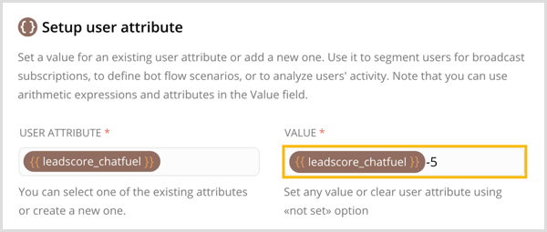Sukurkite naują vartotojo atributą ir nustatykite jo vertę „Chatfuel“.