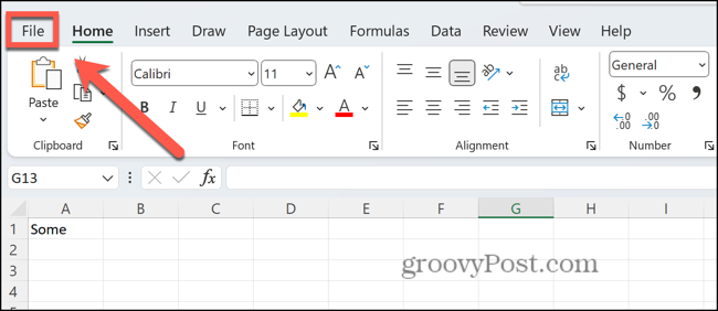 „Excel“ failų meniu