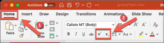 Piktogramos, skirtos „Mac“ programoje „PowerPoint“ pakeisti tekstą į apatinį ar viršutinį