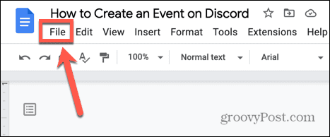 google docs failų meniu