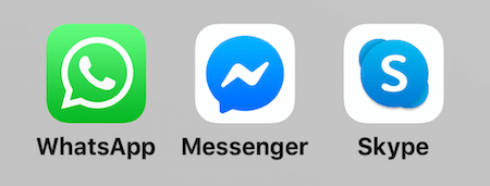 „WhatsApp“, „Facebook Messenger“ ir „Skype“ piktogramos
