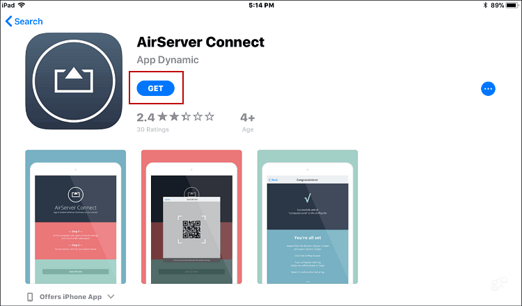 Įdiekite „AirServer Connect iOS“