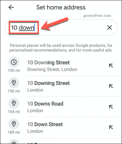 Namų adreso paieška „Google Maps“ mobiliajame telefone