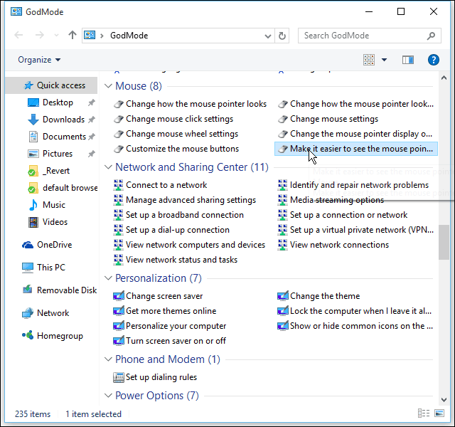 Kaip įjungti paslėpto Dievo režimą „Windows 10“