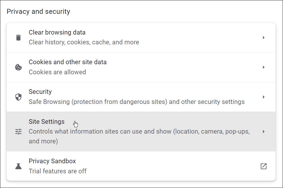 privatumas ir sauga Chrome