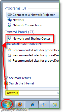 prieiga prie tinklo ir bendro naudojimo centro „Windows 7“