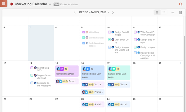 „CoSchedule“ kalendoriaus pavyzdys.