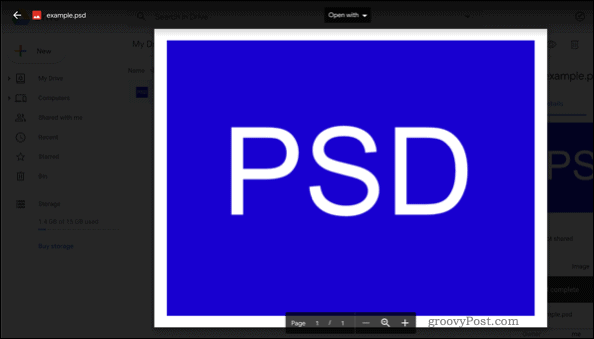 Atidaromas PSD failas „Google“ diske