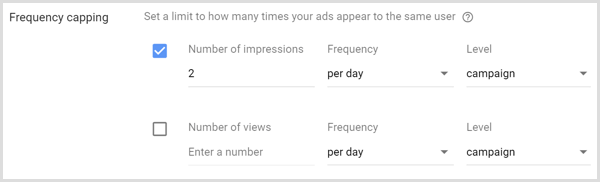 „Google AdWords“ kampanijos dažnumo ribos nustatymai.