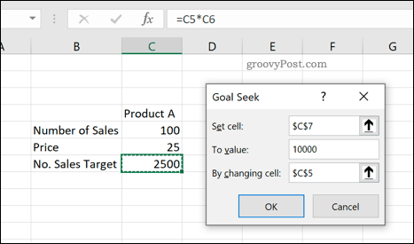 „Excel“ tikslo paieškos įrankis