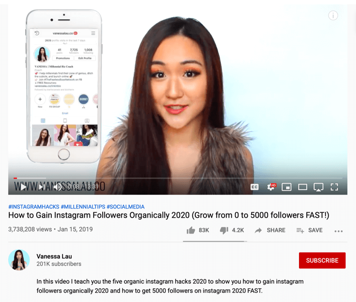 Vanessa Lau „YouTube“ vaizdo įrašas apie „Instagram“ organinius įsilaužimus